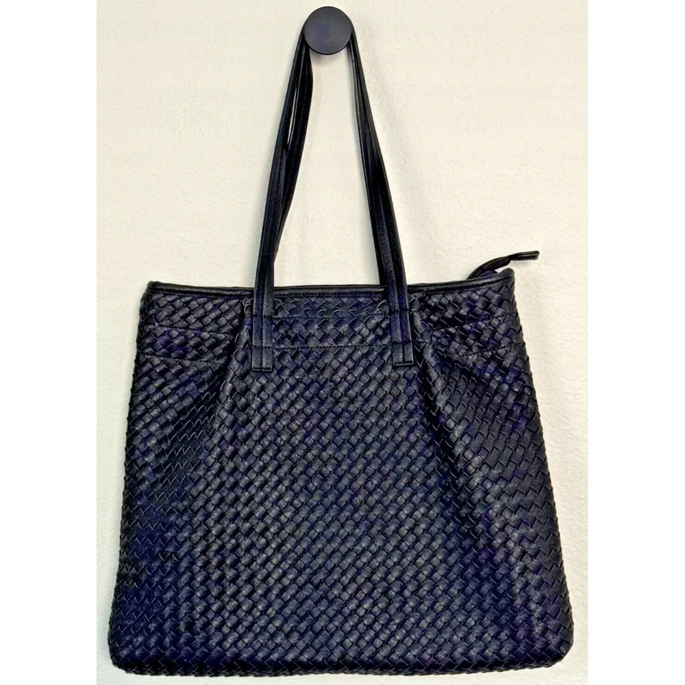 Hayden by Hayden Harnett‎ Shoulder Bag Black Woven Vegan Leather Tote Shopping